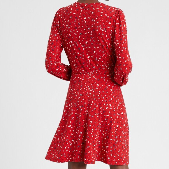 Red Banana Republic Factory Long Sleeve Belted Knit Fit and Flare Dress Size XS - Picture 3 of 9